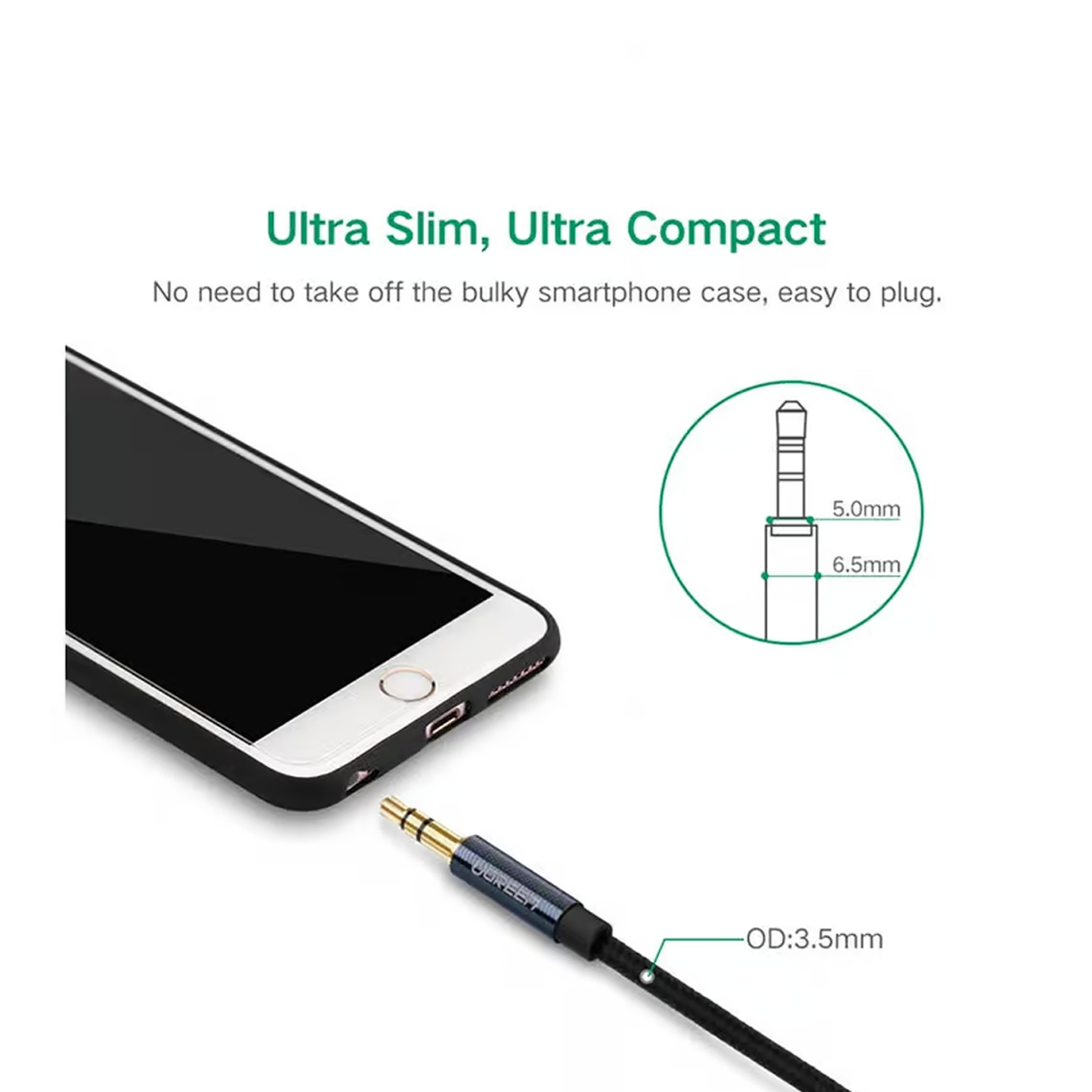 Ugreen AUX audio cable straight minijack 3.5 mm (blue) / AV112
