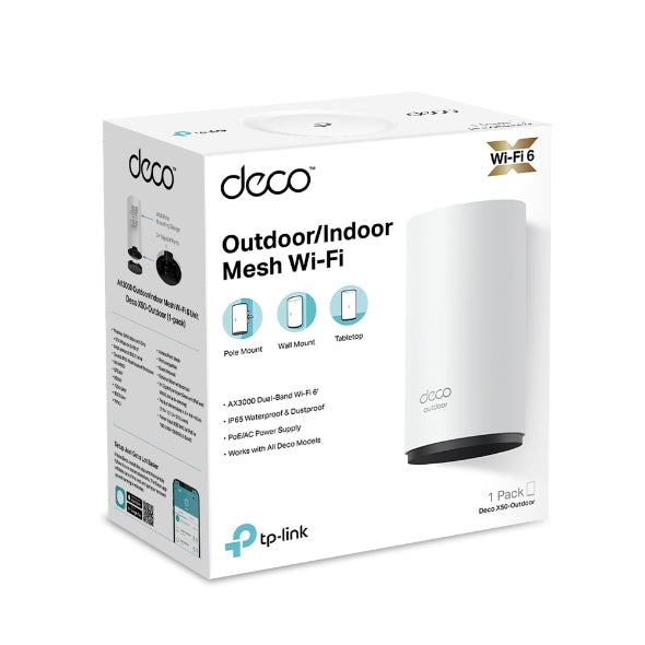 وحدة Deco X50-Outdoor / AX3000 للمنزل بالكامل مزودة بشبكة WiFi 6 للاستخدام الخارجي والداخلي