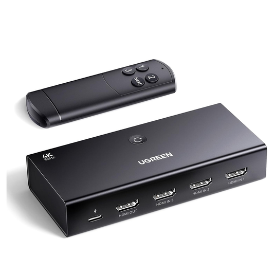 مفتاح HDMI 4K@60Hz من UGREEN - مخرج 3 في 1 مع جهاز تحكم عن بعد / 15376