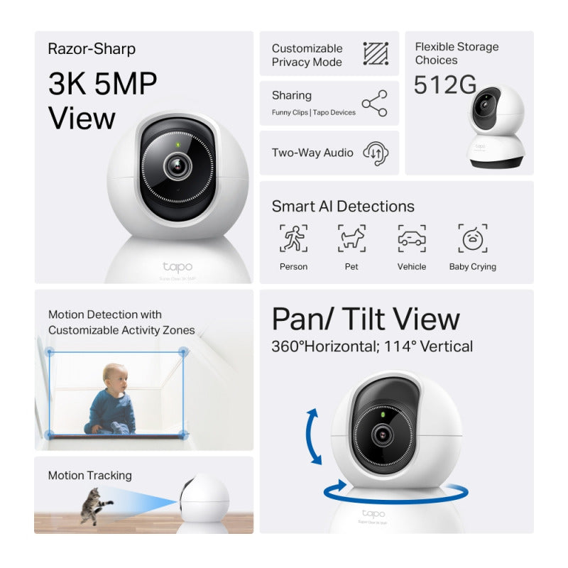 5mp Pan/Tilt AI Home Security Wi-Fi Camera Tapo | TC74