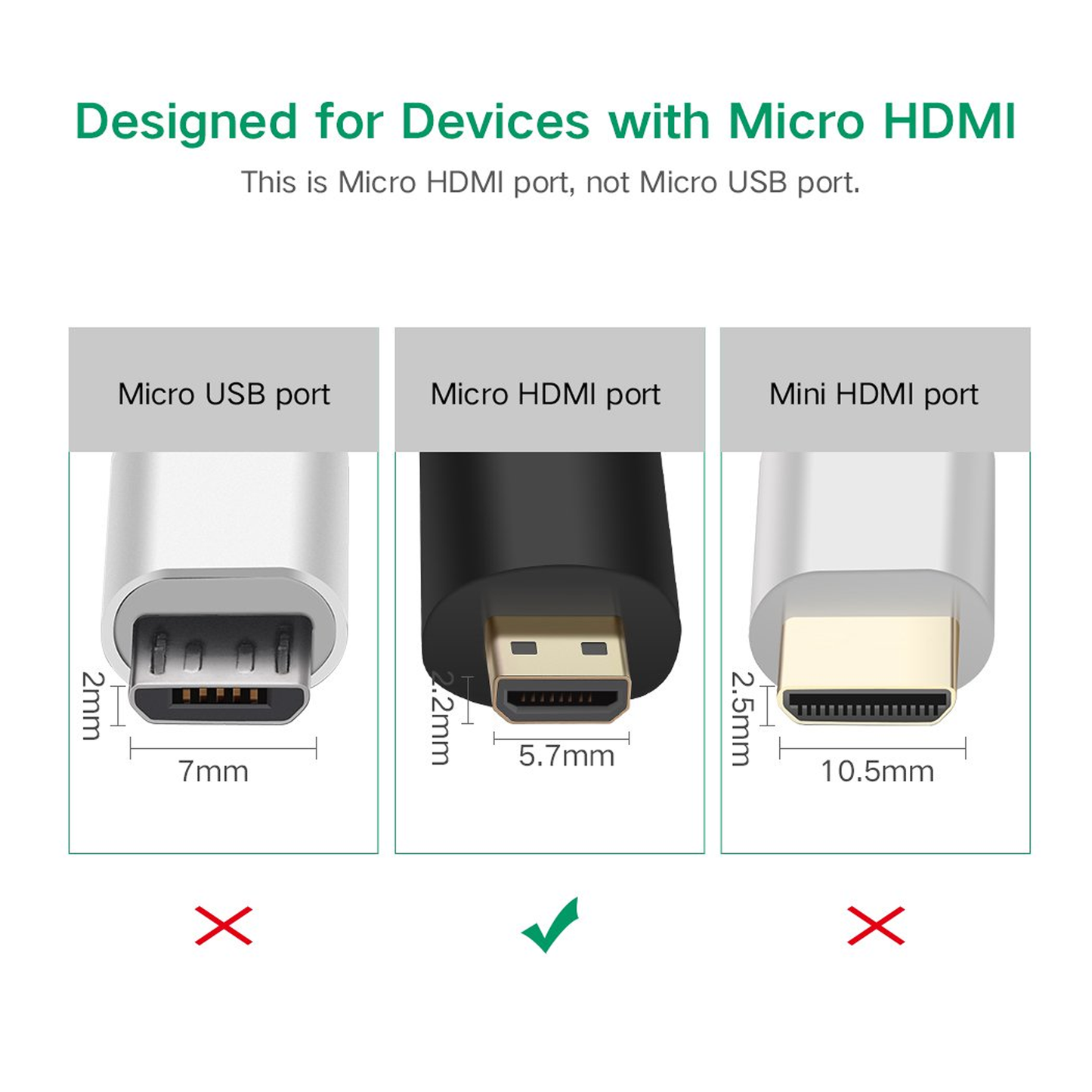 محول UGREEN Micro HDMI ذكر إلى HDMI أنثى (أسود) / 20106