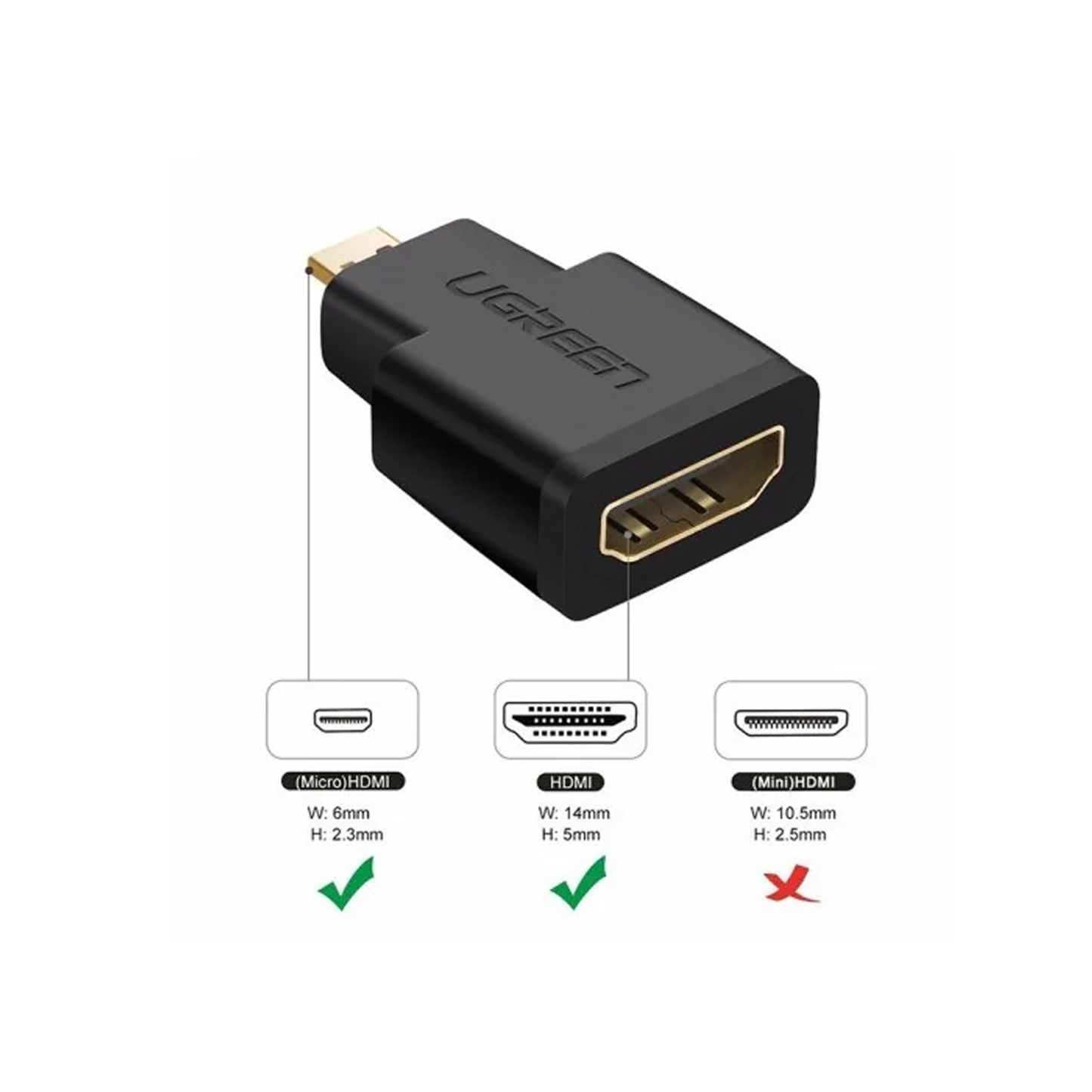 محول UGREEN Micro HDMI ذكر إلى HDMI أنثى (أسود) / 20106