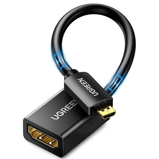 كابل محول مايكرو HDMI ذكر إلى HDMI أنثى من يوجرين بطول 22 سم (أسود) / 20134