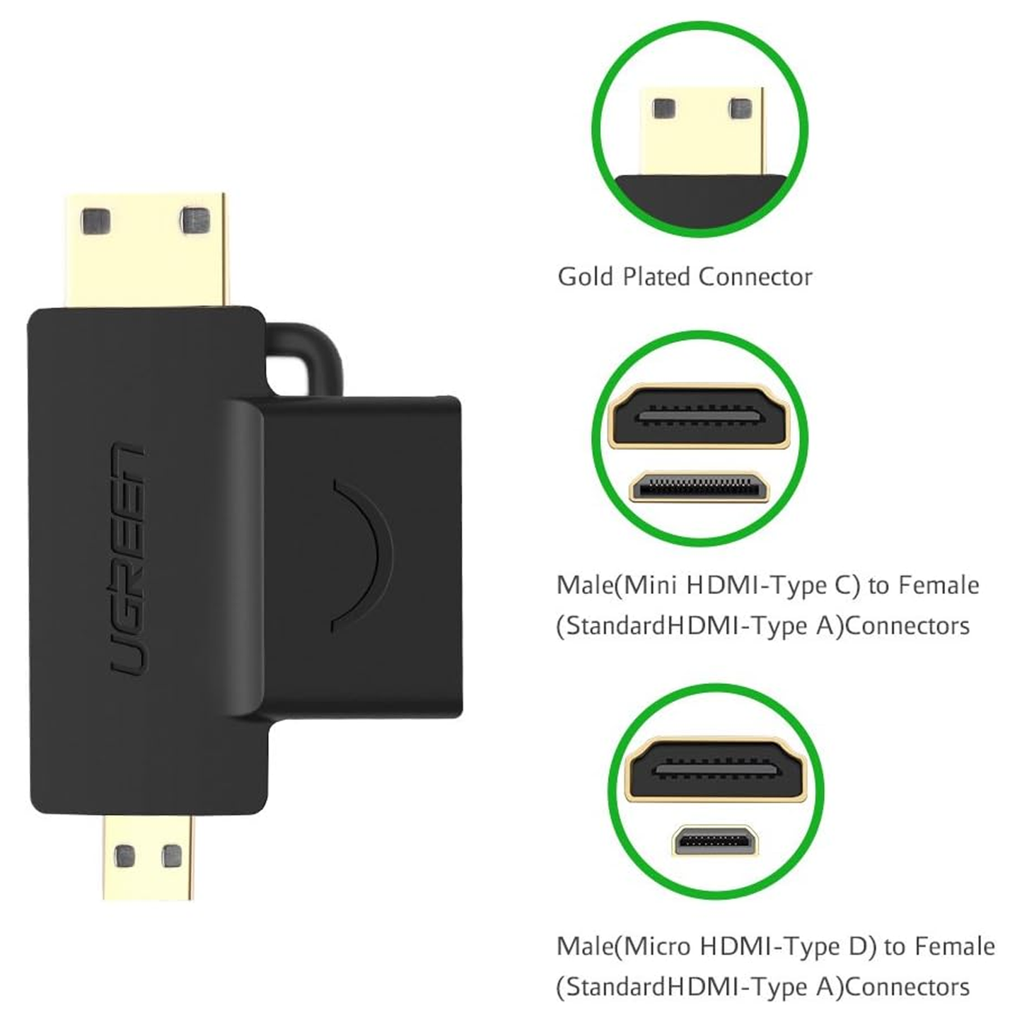 محول UGREEN Micro HDMI + Mini HDMI ذكر إلى HDMI أنثى / 20144