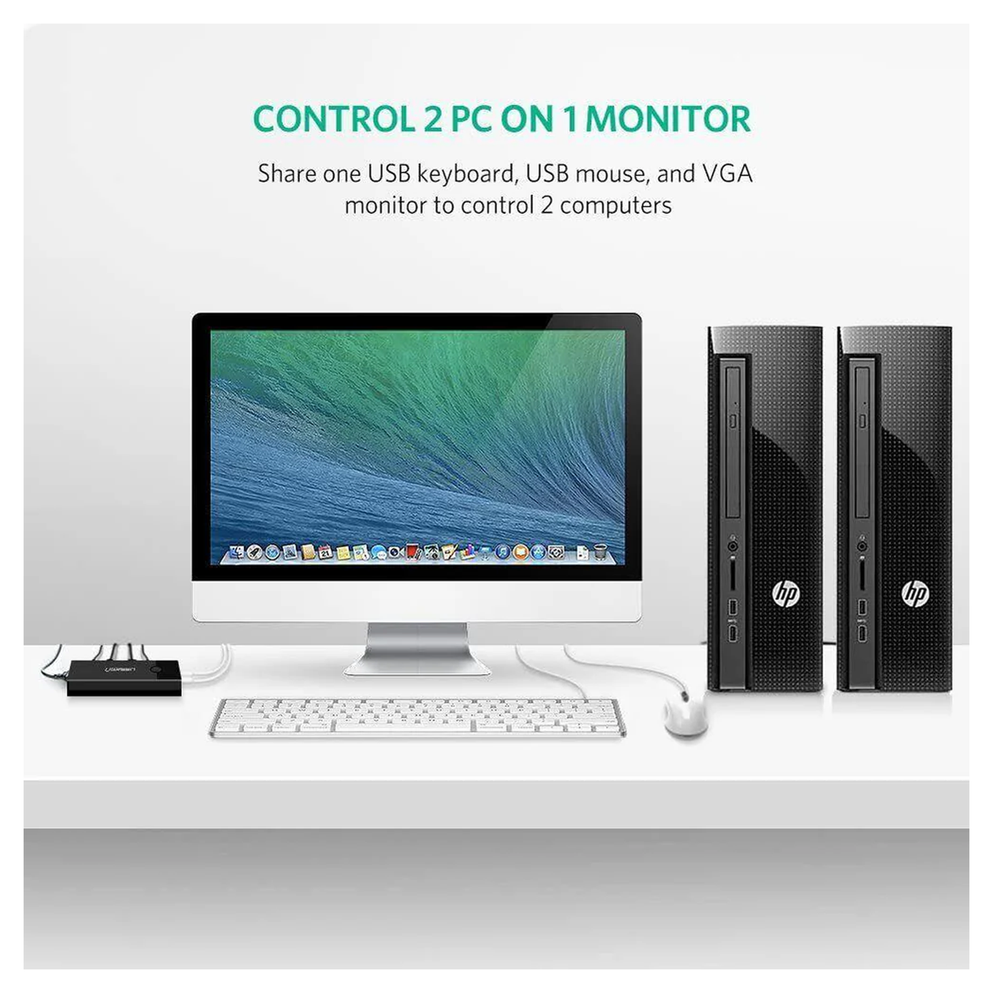 UGREEN 2-Port USB KVM Switch Box ABS Case - 30357