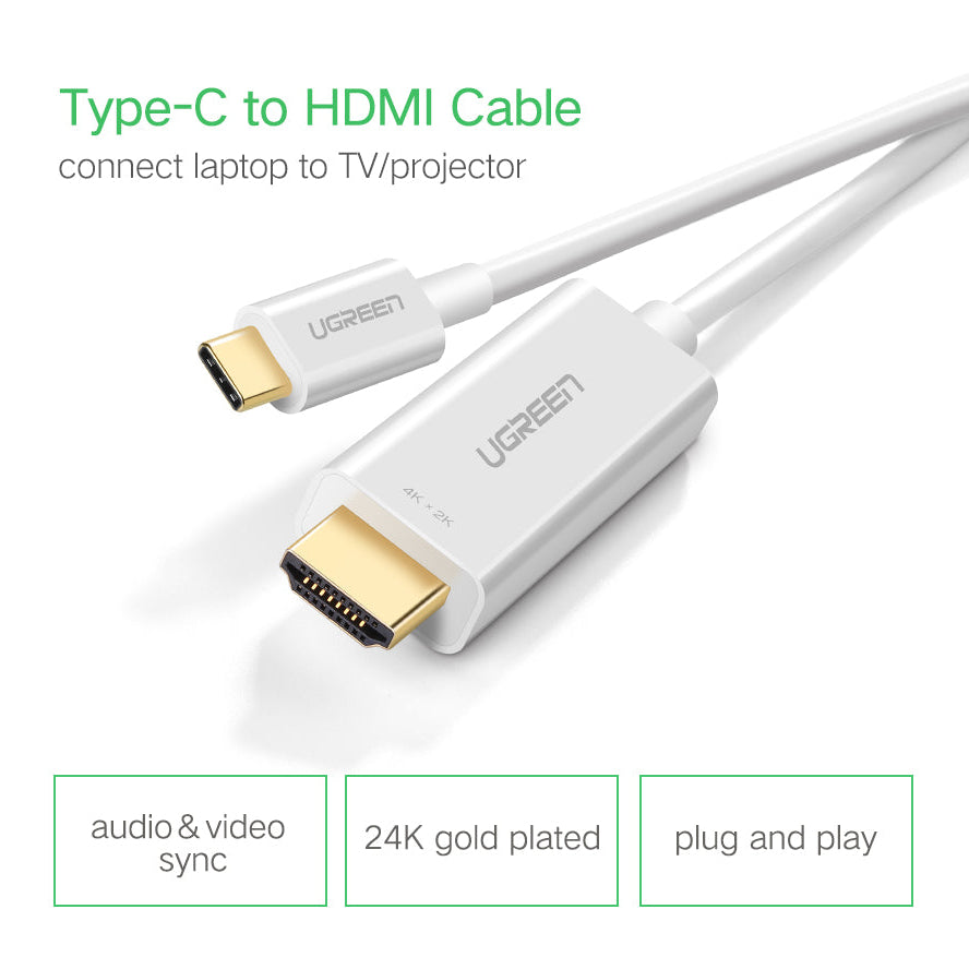Ugreen USB-C Male to HDMI Female Adapter 4k@30Hz With 20cm Cable - White /40273