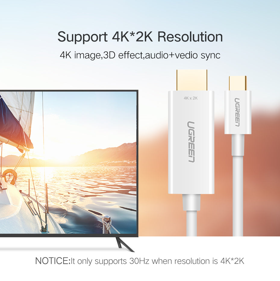 Ugreen USB-C Male to HDMI Female Adapter 4k@30Hz With 20cm Cable - White /40273