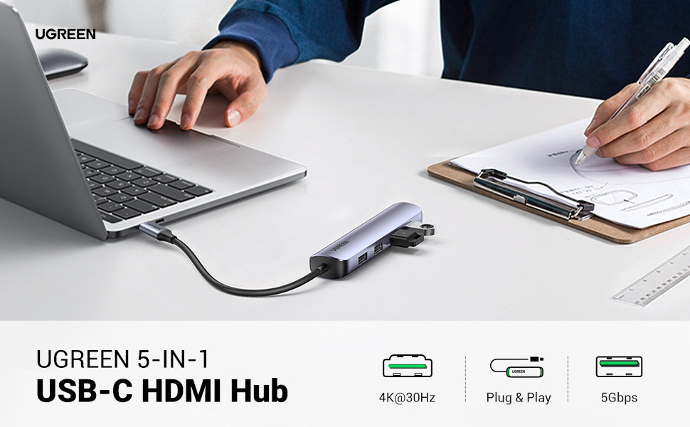محول USB-C إلى 4 منافذ USB 3.0 بسرعة تصل إلى 5 جيجابت في الثانية + HDMI + بي دي بورت / 20197