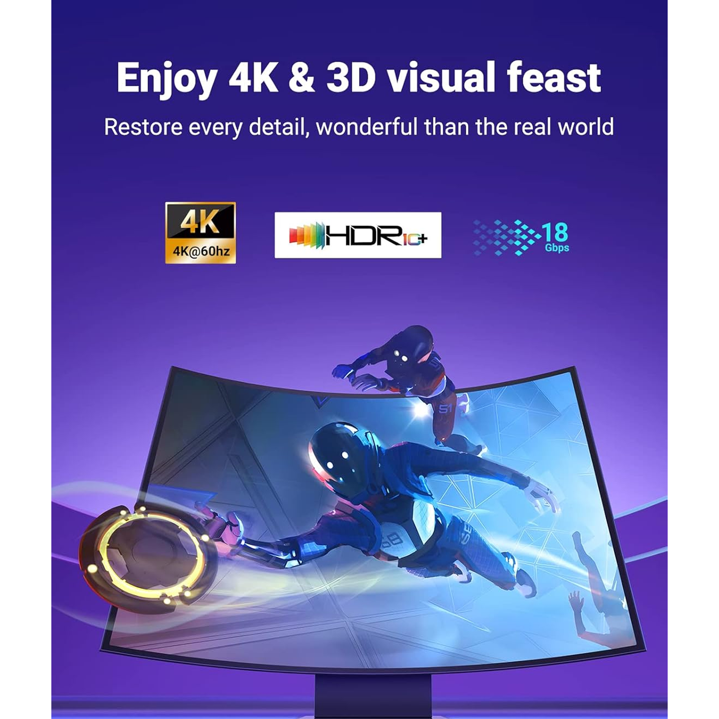 كابل HDMI 2.0 مضفر من يوجرين - HDMI 2.0 4K أسود (HD119)