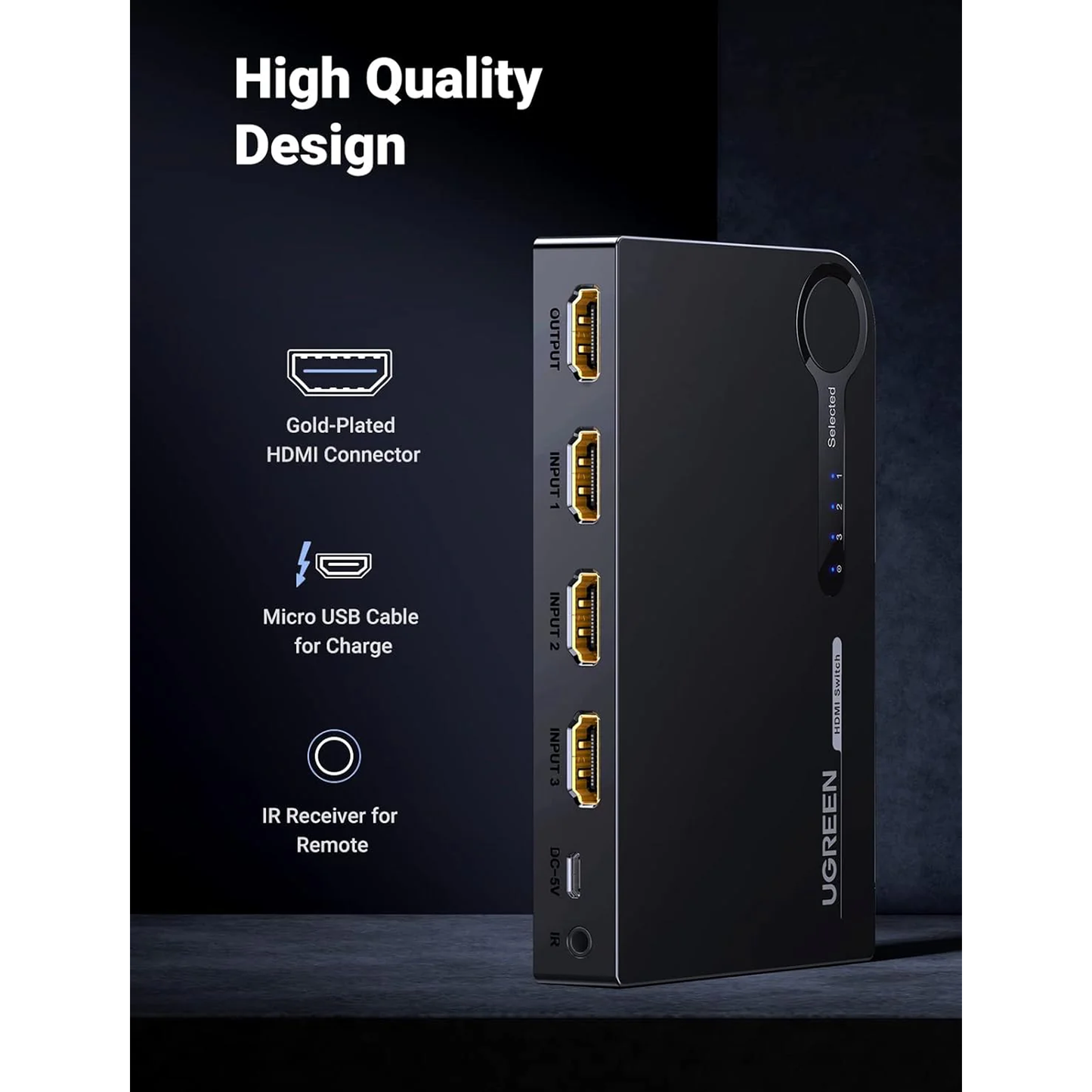 UGREEN 4K HDMI Switch 3-IN-1 Out HDMI Switcher / 40234