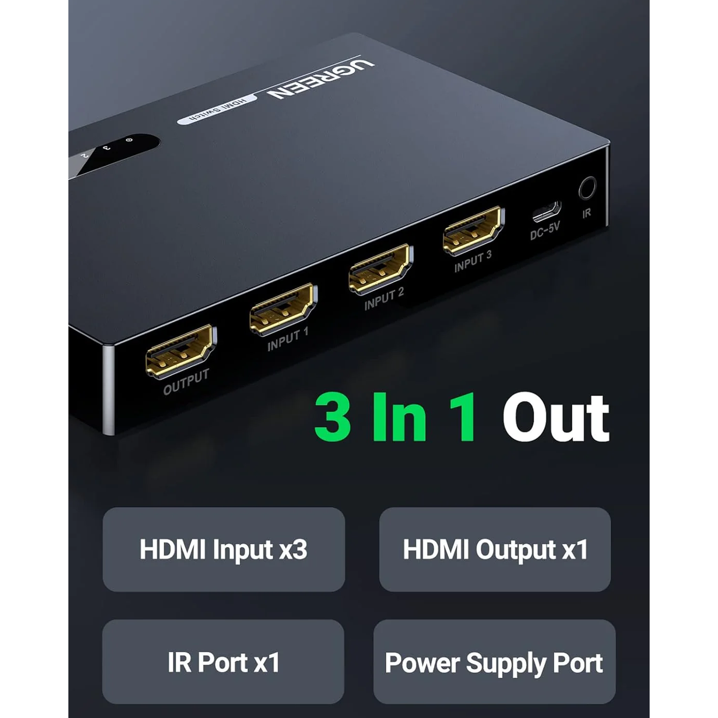 UGREEN 4K HDMI Switch 3-IN-1 Out HDMI Switcher / 40234