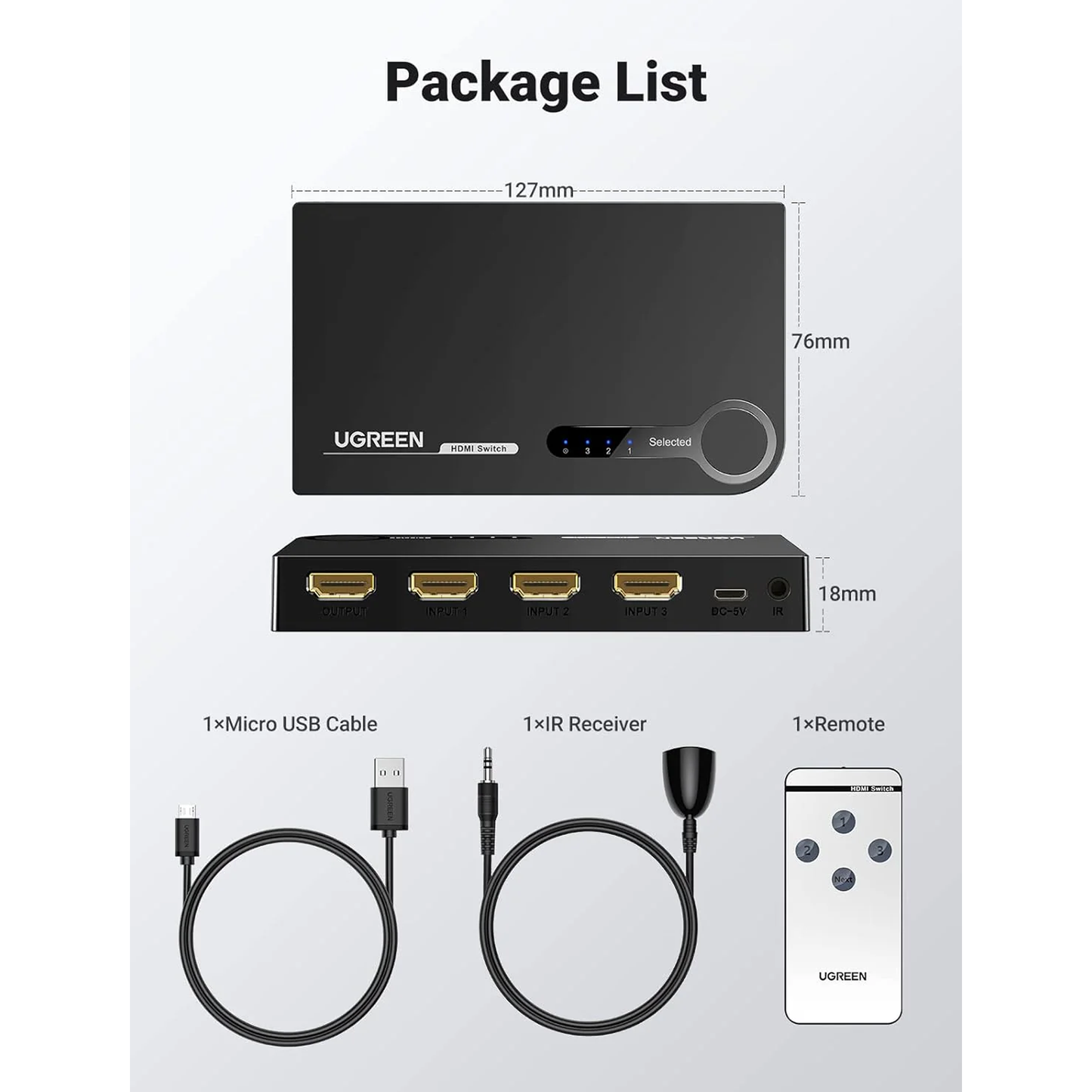 UGREEN 4K HDMI Switch 3-IN-1 Out HDMI Switcher / 40234