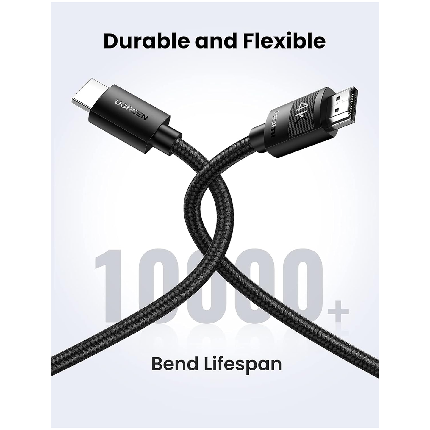 كابل HDMI 2.0 مضفر من يوجرين - HDMI 2.0 4K أسود (HD119)