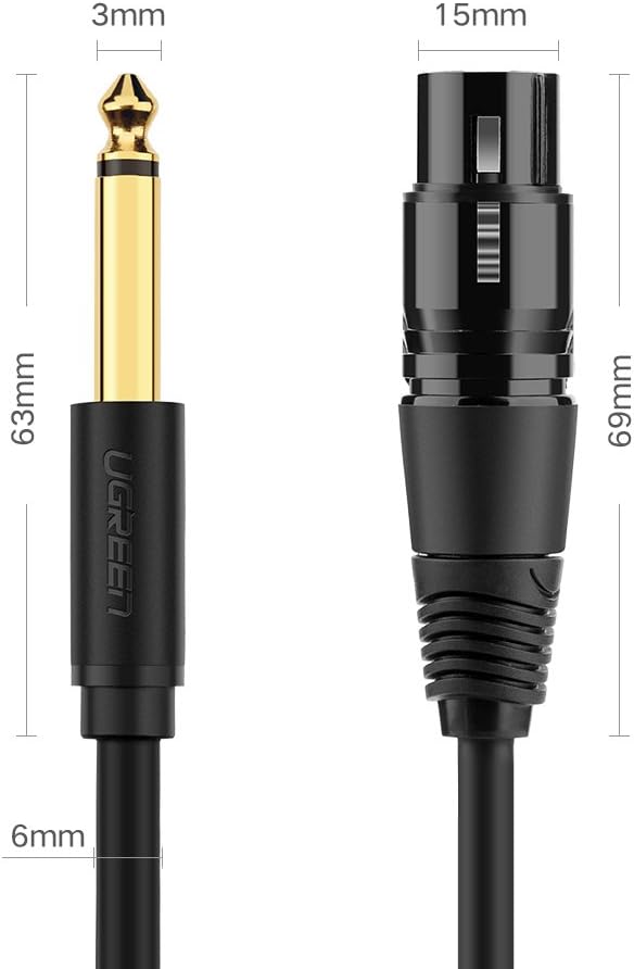 Ugreen Audio Cable XLR Microphone Cable (Female) - 6.35mm Jack (Male) Black/ AV131