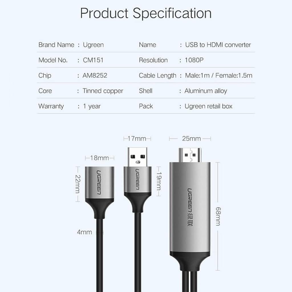 UGREEN USB-A Female To HDMI Male Adapter / CM151 - 50291
