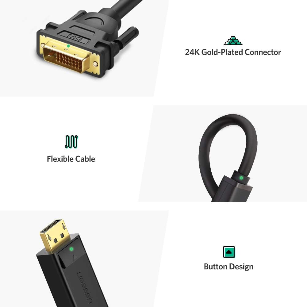 UGREEN DisplayPort to DVI Cable DP Male to DVI-D 24+1 Male Adapter - DP103