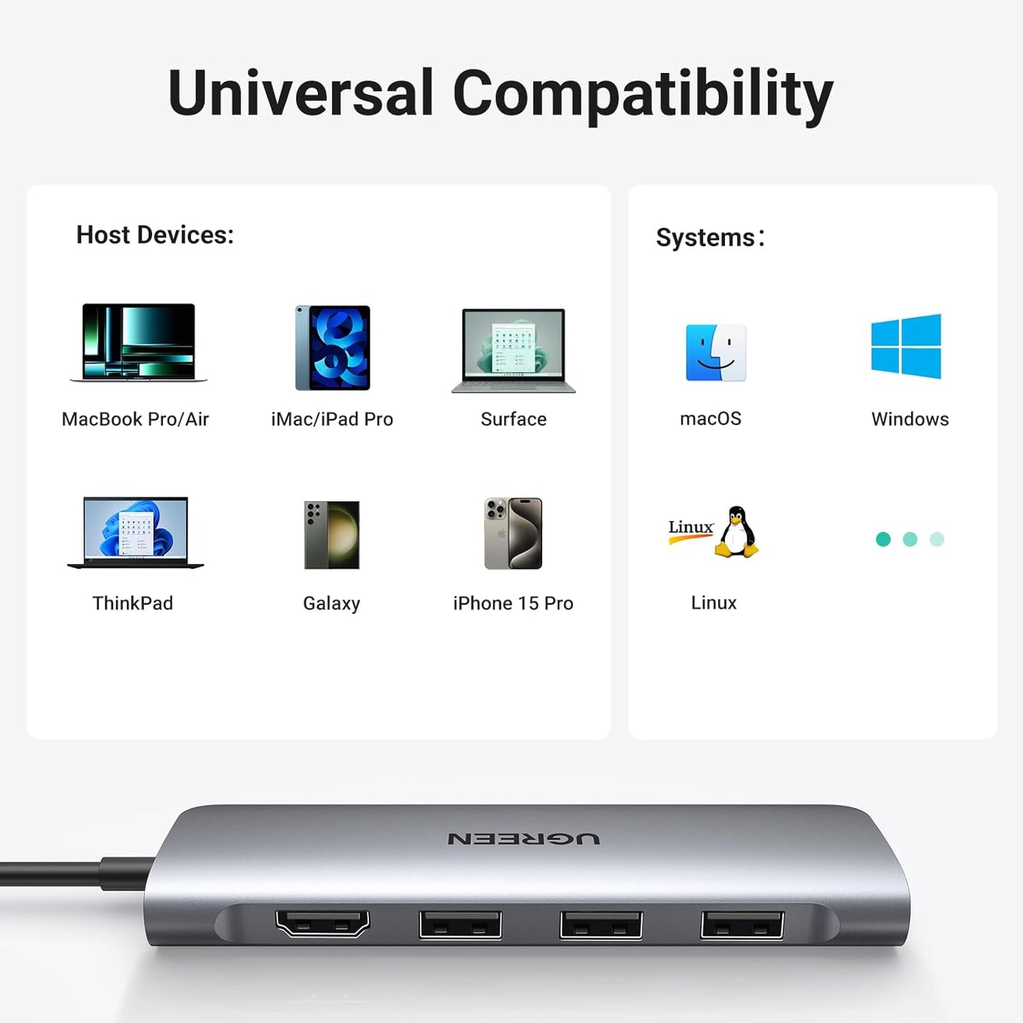 UGREEN USB-C to 3*USB 3.0 A Multifunction Adapter / 20956a