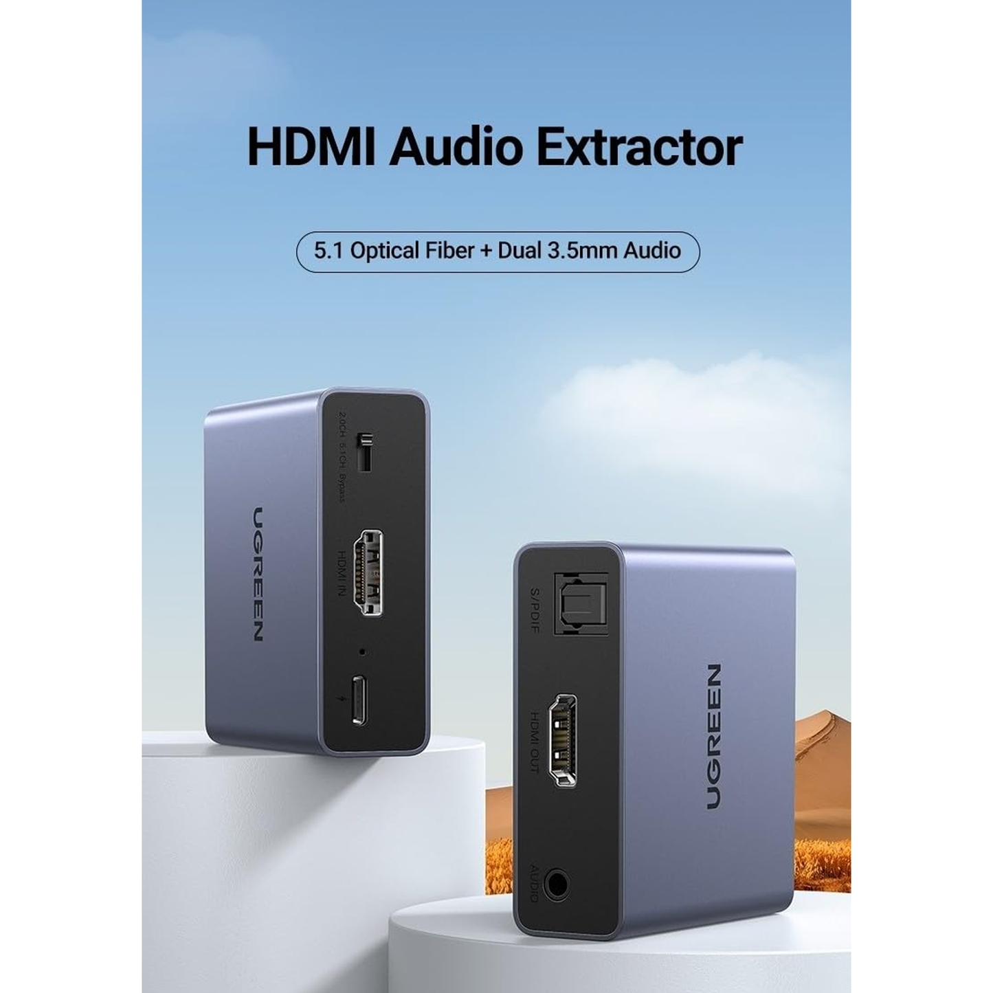 UGREEN 4K@30Hz HDMI Audio Splitter with OPTICAL + 3.5mm Ports - 60649