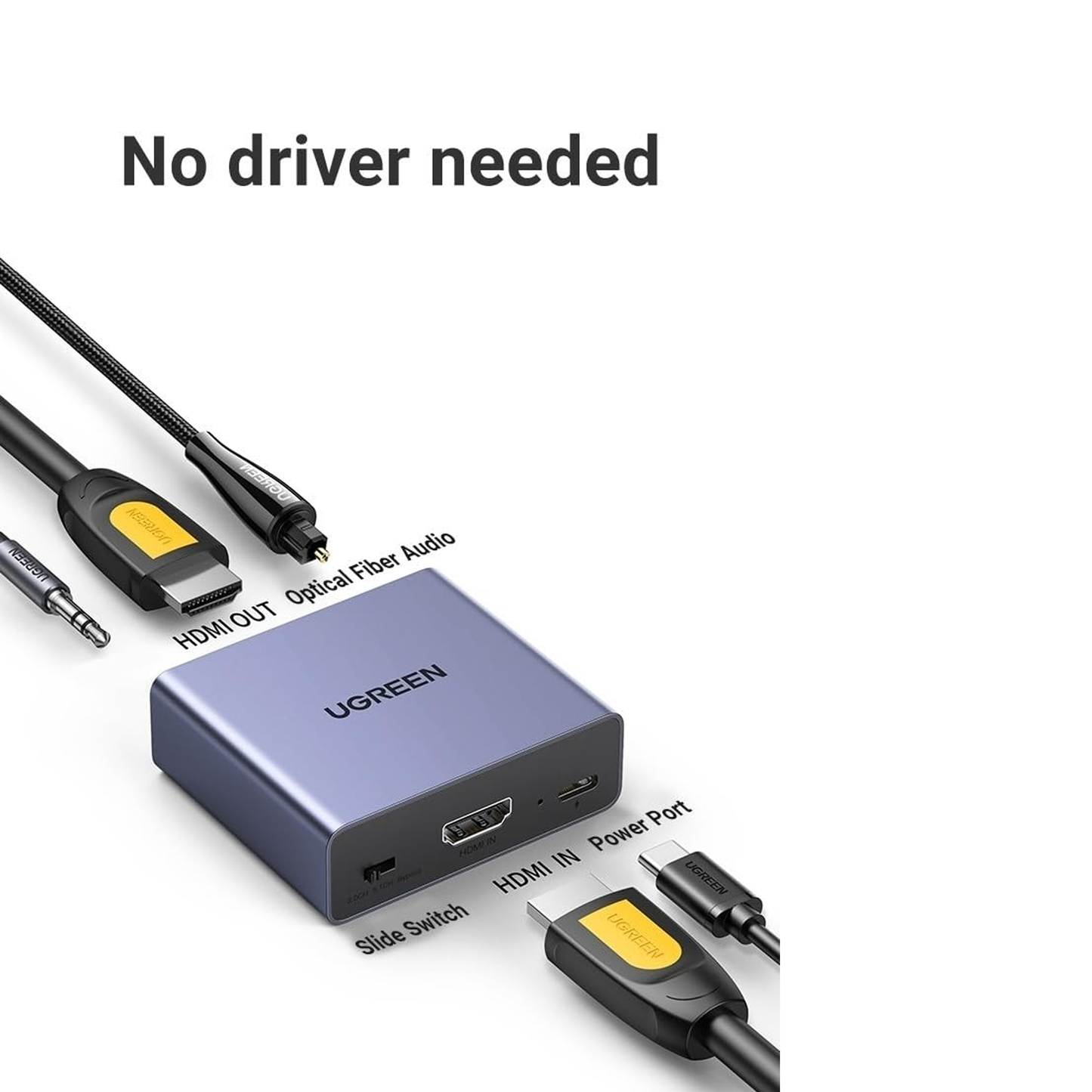 UGREEN 4K@30Hz HDMI Audio Splitter with OPTICAL + 3.5mm Ports - 60649