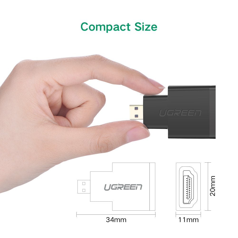 محول UGREEN Micro HDMI ذكر إلى HDMI أنثى (أسود) / 20106