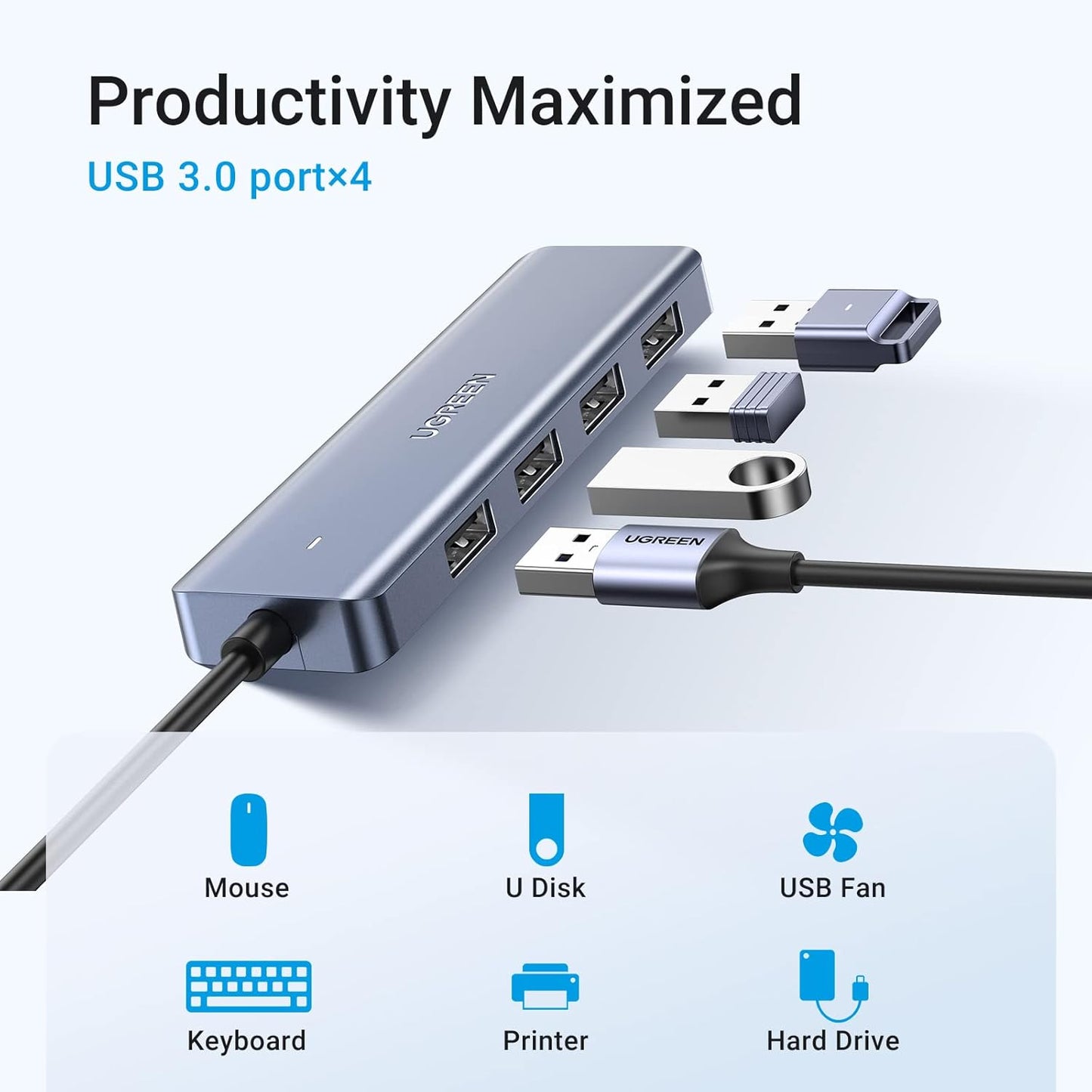 موزع يوجرين تايب سي إلى 4 منافذ USB 3.0 بسرعة تصل إلى 5 جيجابت في الثانية مع مصدر طاقة /70336