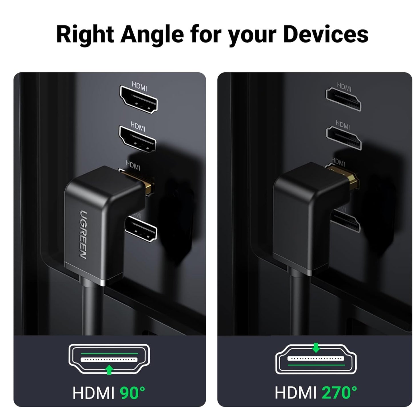كابل HDMI من UGREEN بزاوية قائمة، سلك HDMI 4K عالي السرعة، 4K@60Hz / HD103