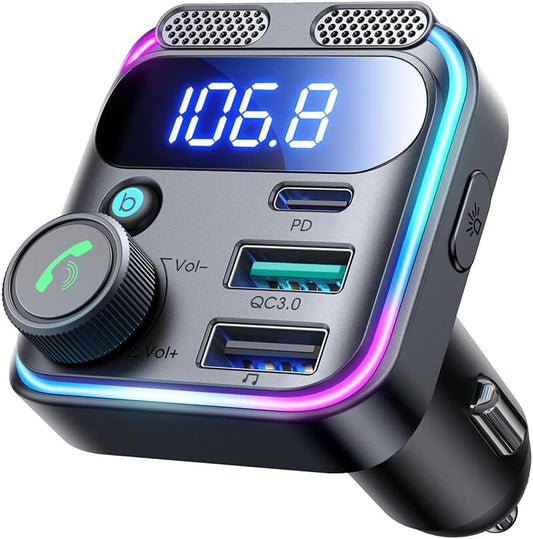 جهاز إرسال FM لاسلكي للسيارة JOYROOM JR-CCB01 بقوة 48 واط وميكروفون مزدوج