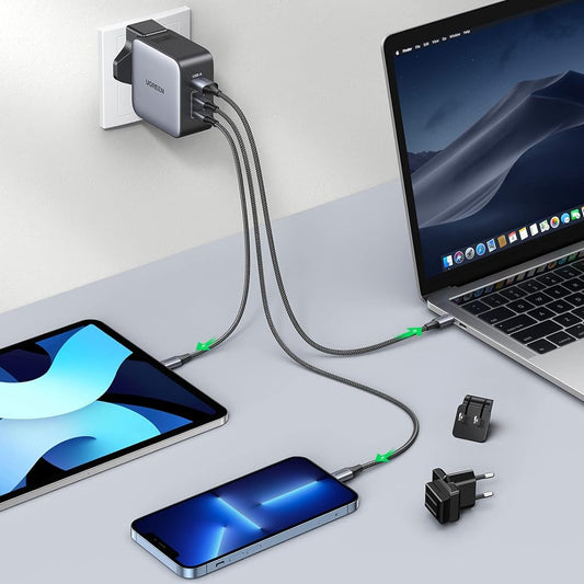 شاحن للسفر يدعم الشحن السريع بقوة 65 واط 3 منافذ / 90409