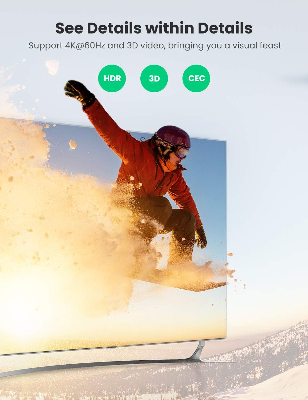 80126/ UGREEN محول HDMI 4K@60Hz 2 في 1 مخرج HDMI 2.0 يدعم سرعة عالية تبلغ 18 جيجابت في الثانية، ثلاثي الأبعاد، HDR، HDCP 2.2