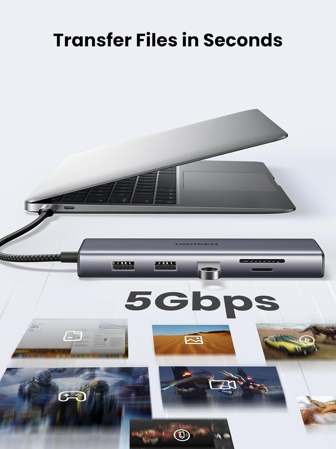 UGREEN USB-C to 3*USB 3.0 A+HDMI 4K@30Hz;2K@60HZ;1080P@120Hz + VGA + RJ45 + SD/TF + 3.5mm Audio + PD Adapter