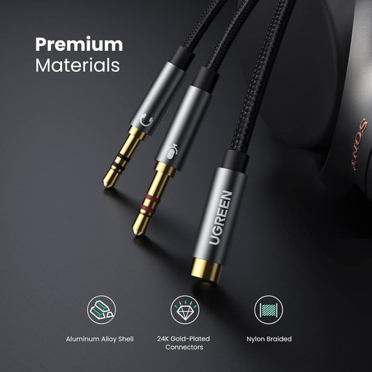 UGREEN 3.5mm Female to 2 Male Audio Cable Aluminum Case (Black)/ 20899