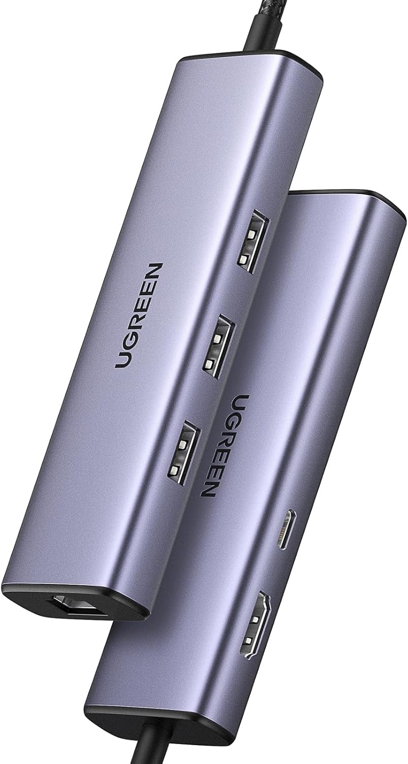 15598 / UGREEN USB-C إلى 3xUSB 3.0 A + HDMI 4K@30Hz + RJ45 Gigabit + PD محول متعدد الوظائف