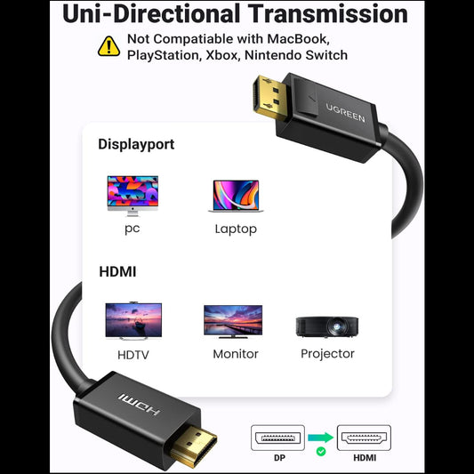 UGREEN unidirectional DisplayPort to HDMI Cable 4K 30Hz / DP101