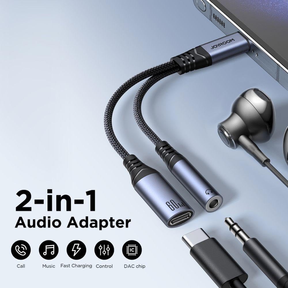 محول صوت 2 في 1 من سلسلة JOYROOM SY-C02 لنقل الصوت بمنفذ 3.5 مم + Type-C