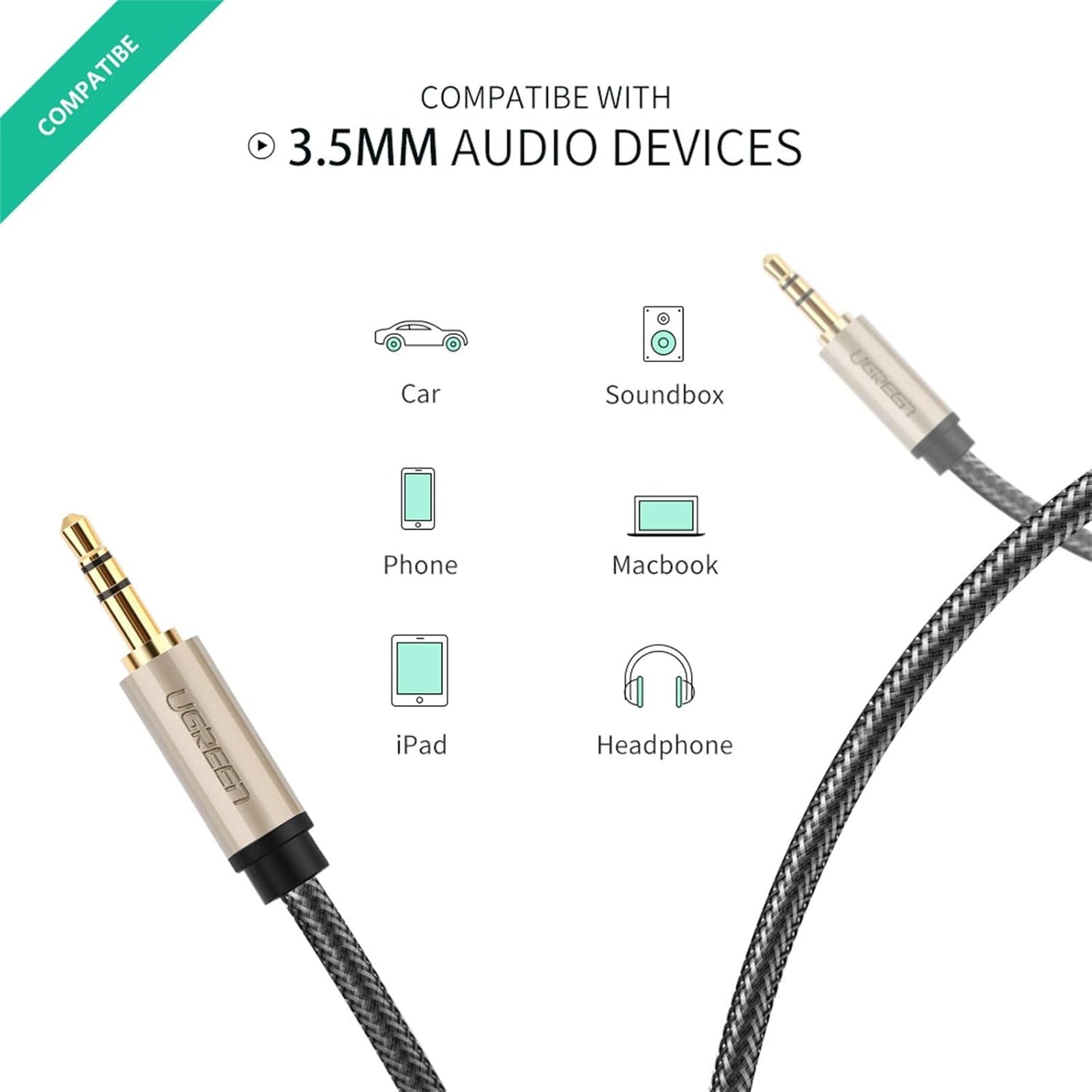 UGREEN 3.5mm Male to Male AUX Audio Cable / AV125