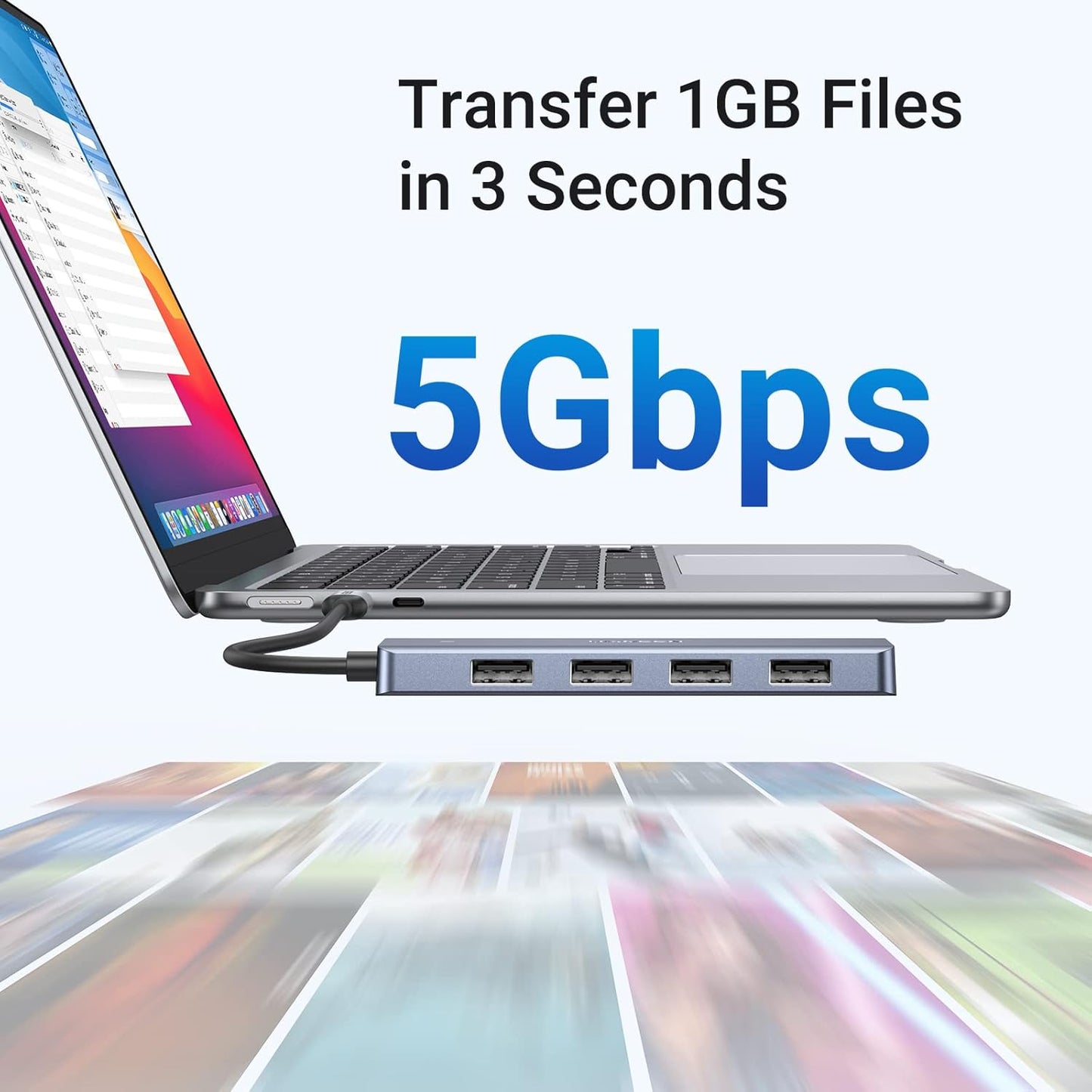 موزع يوجرين تايب سي إلى 4 منافذ USB 3.0 بسرعة تصل إلى 5 جيجابت في الثانية مع مصدر طاقة /70336