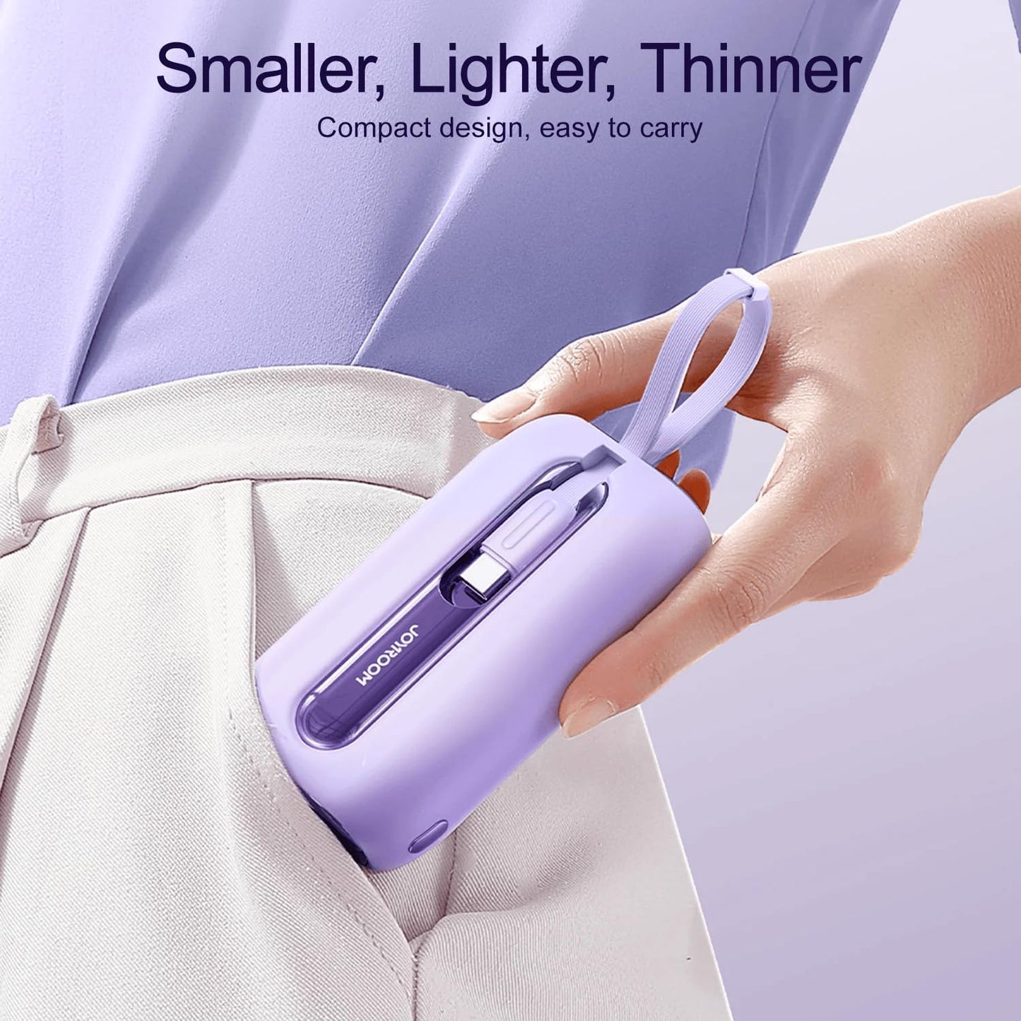 JOYROOM Mini Power Bank 22.5W 10000mAh with Dual Cables (Purple) / JR-L012