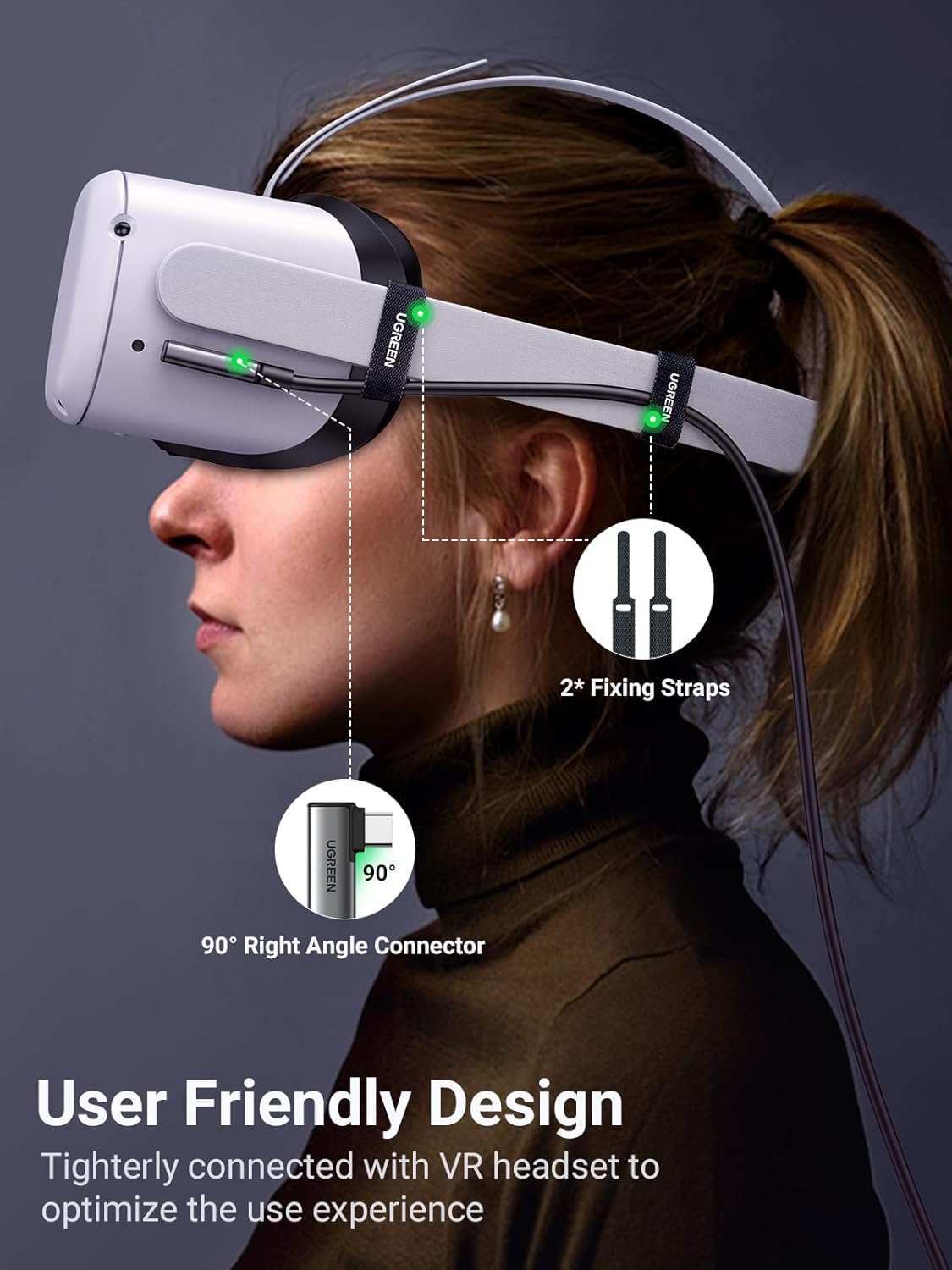 كابل UGREEN بزاوية قائمة من USB-C إلى USB-C VR Link بطول 5.00 متر / 90629