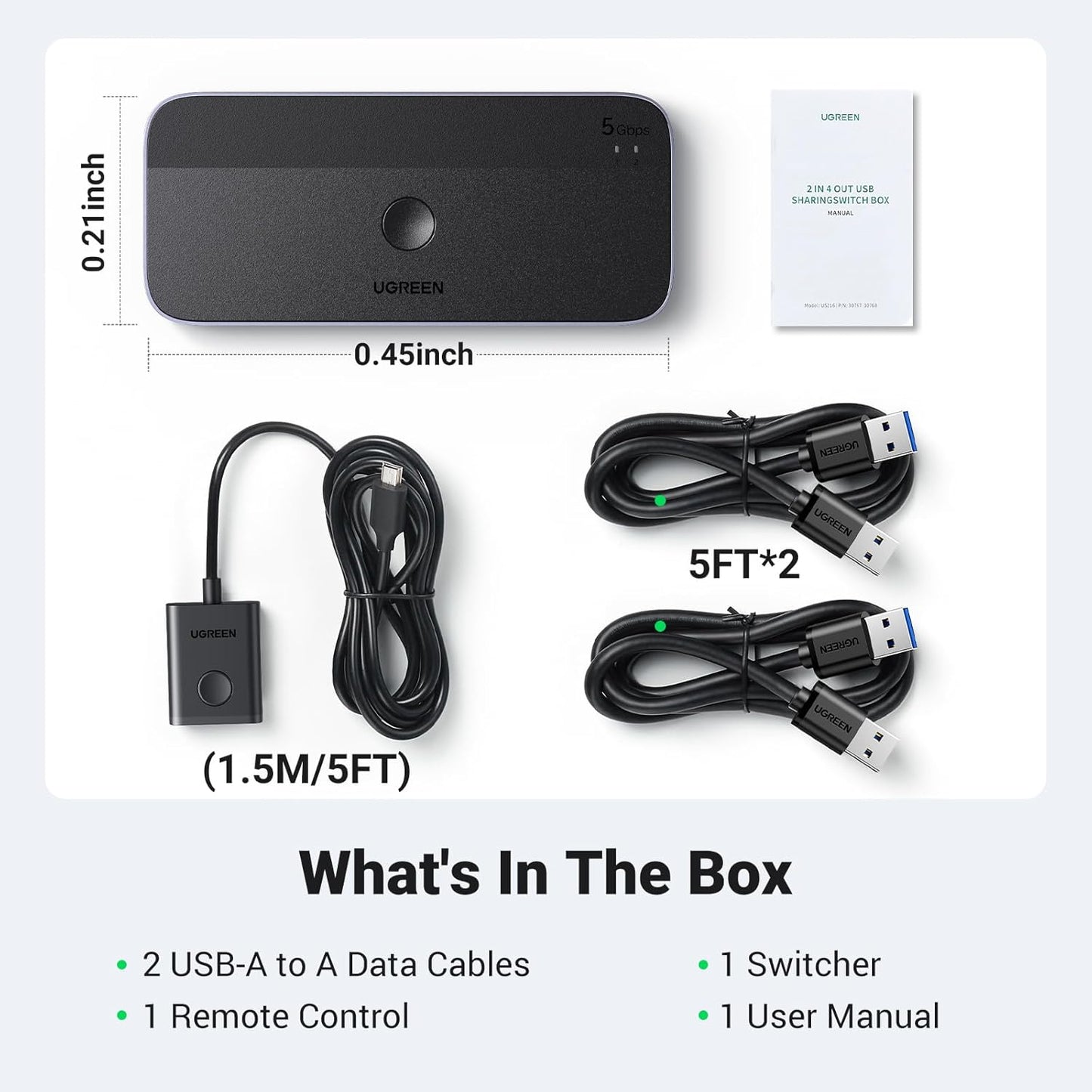 UGREEN USB 3.0 Switch 2 Computers Sharing USB C & A Devices / 15705