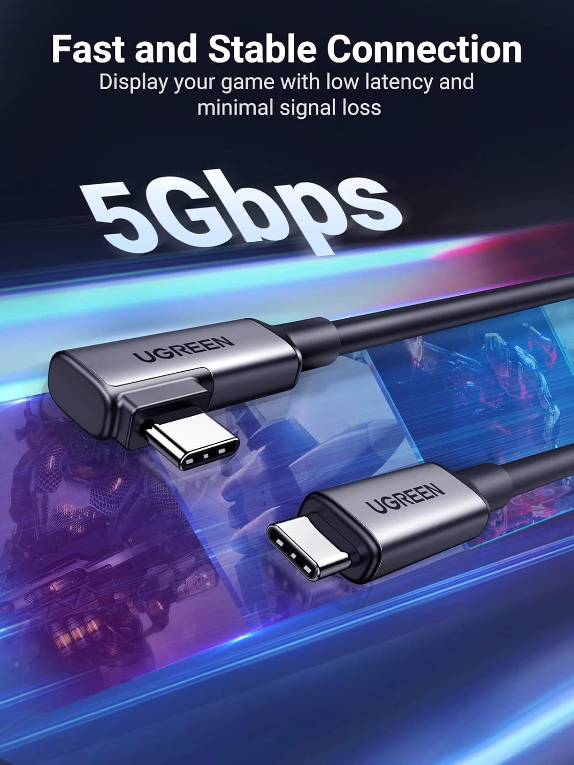 كابل UGREEN بزاوية قائمة من USB-C إلى USB-C VR Link بطول 5.00 متر / 90629