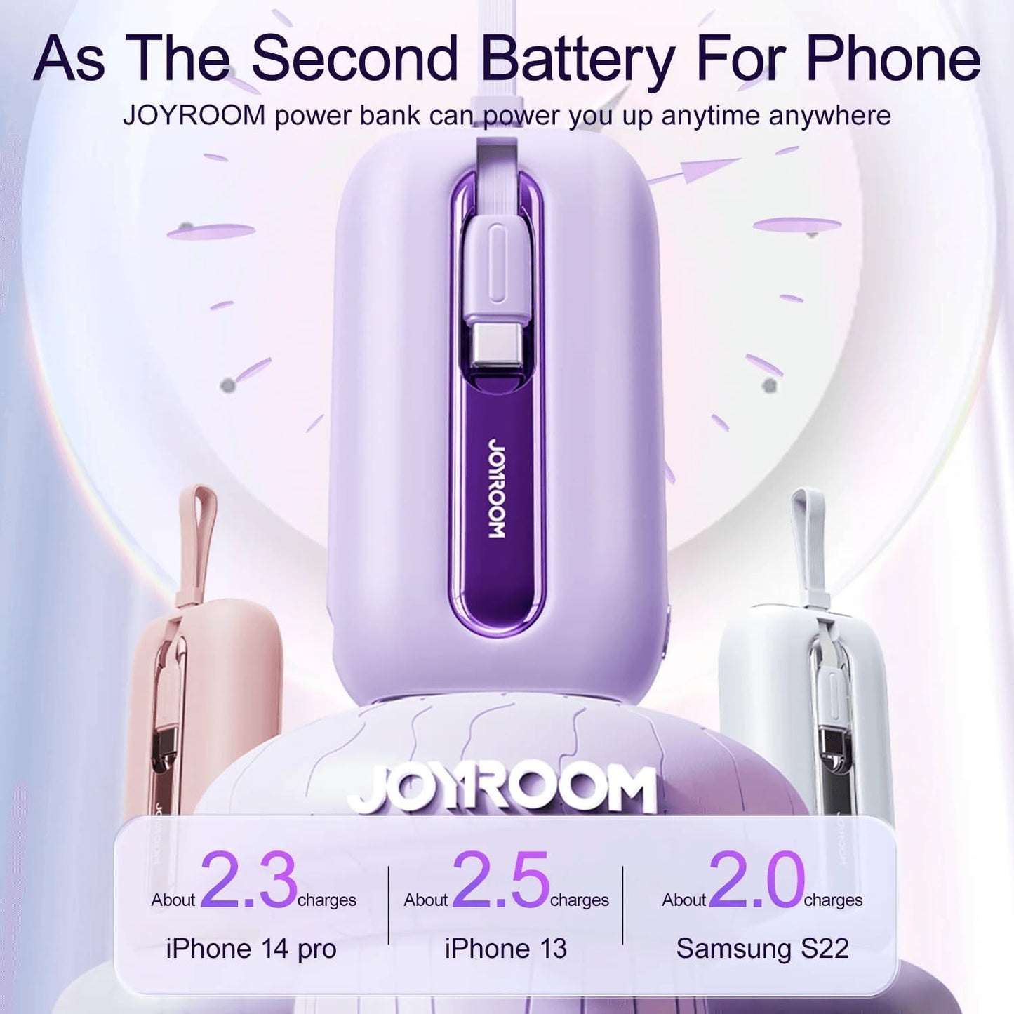JOYROOM Mini Power Bank 22.5W 10000mAh with Dual Cables (Purple) / JR-L012