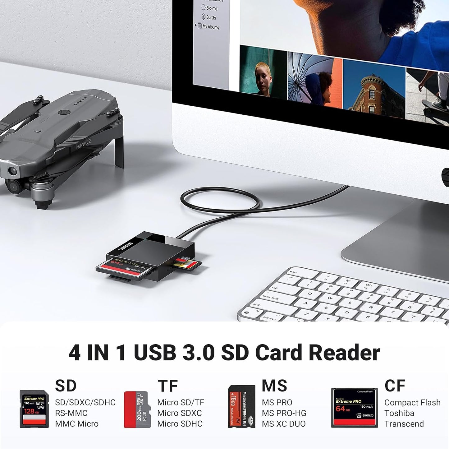 UGREEN 4-in-1 USB 3.0 SD/TF Card Reader / 30333