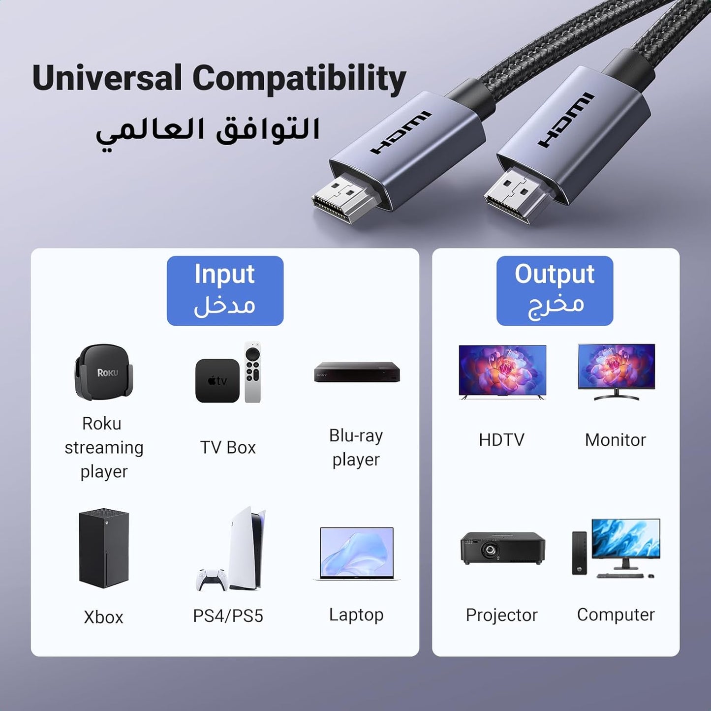 كابل HDMI من يوجرين بدقة 4K@60Hz / HD153