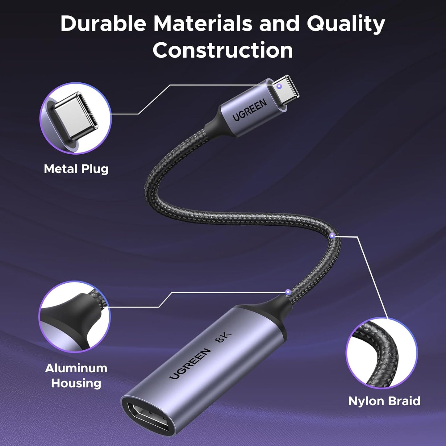 محول يوجرين 8K@60Hz USB C إلى DisplayPort 1.4 / 15575