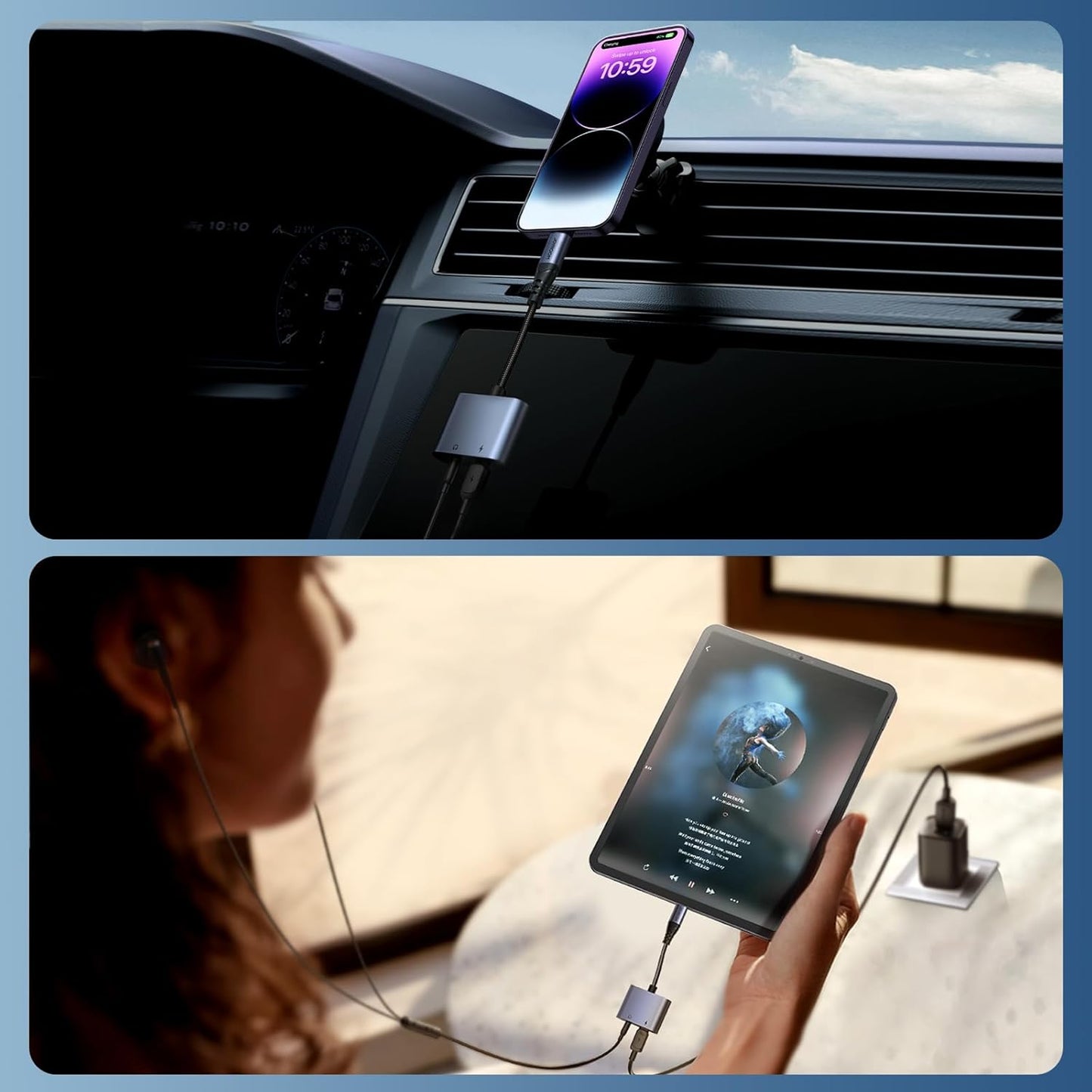محول صوت 2 في 1 من JOYROOM SY-L01 لنقل الصوت من Lightning إلى 3.5 مم + Lightning - أسود