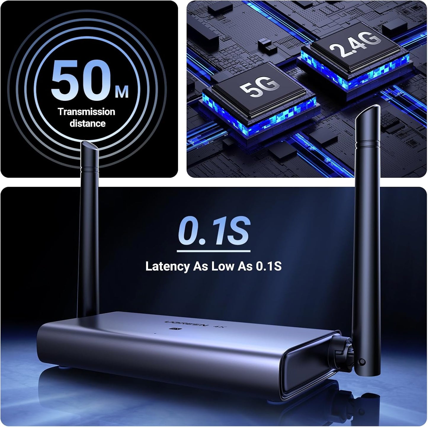موسع HDMI لاسلكي 4K@30Hz من UGREEN TX و RX بمدى 50 مترًا / 90909A
