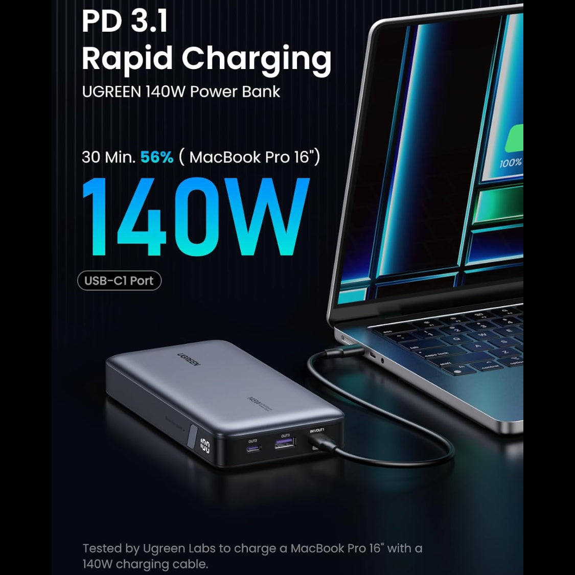 UGREEN 145W | 25000mAh for Laptop-3 Ports Power Bank / 90597A
