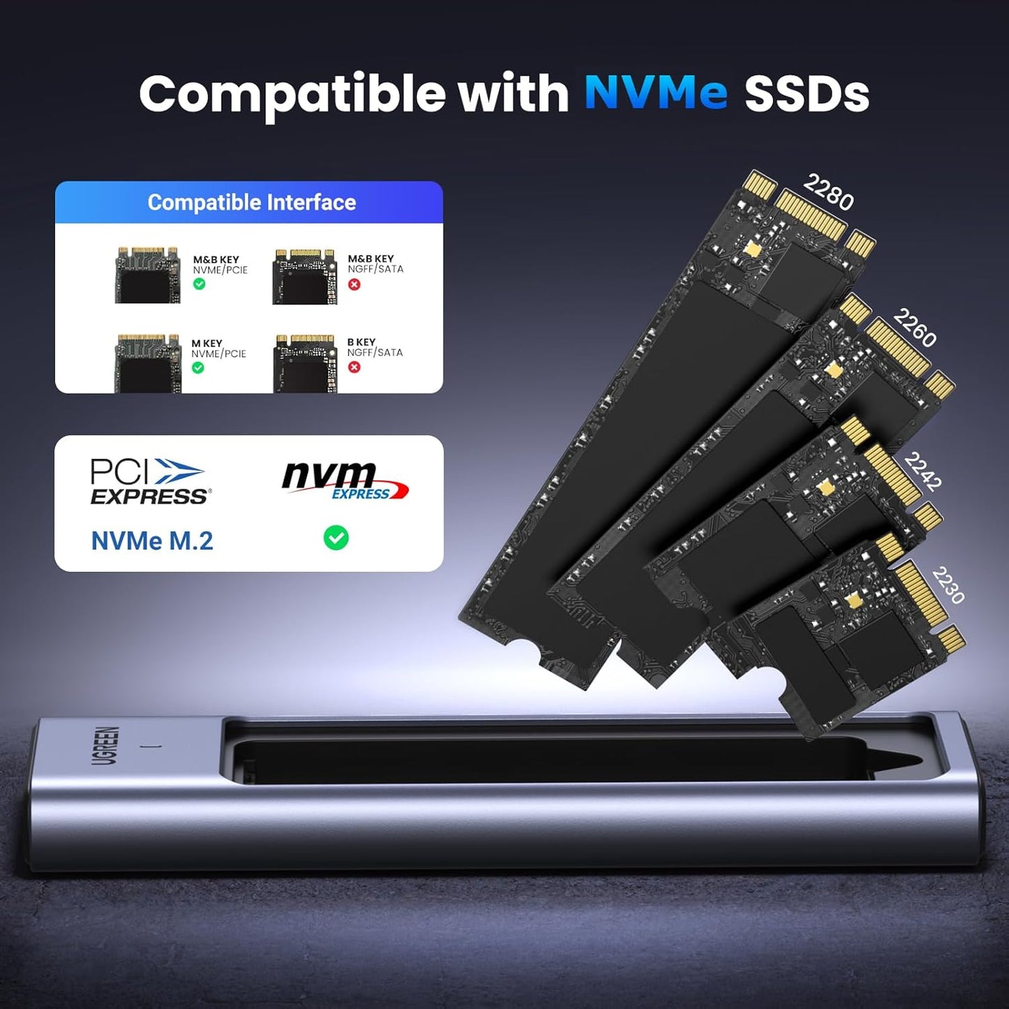علبة محرك الأقراص الصلبة UGREEN M.2NVME (10 جيجابت في الثانية) مع كابل C إلى C وC إلى A / 15511