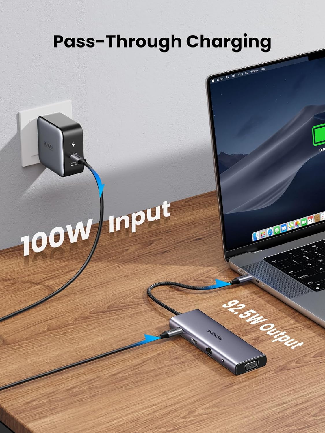 UGREEN USB-C to 3*USB 3.0 A+HDMI 4K@30Hz;2K@60HZ;1080P@120Hz + VGA + RJ45 + SD/TF + 3.5mm Audio + PD Adapter