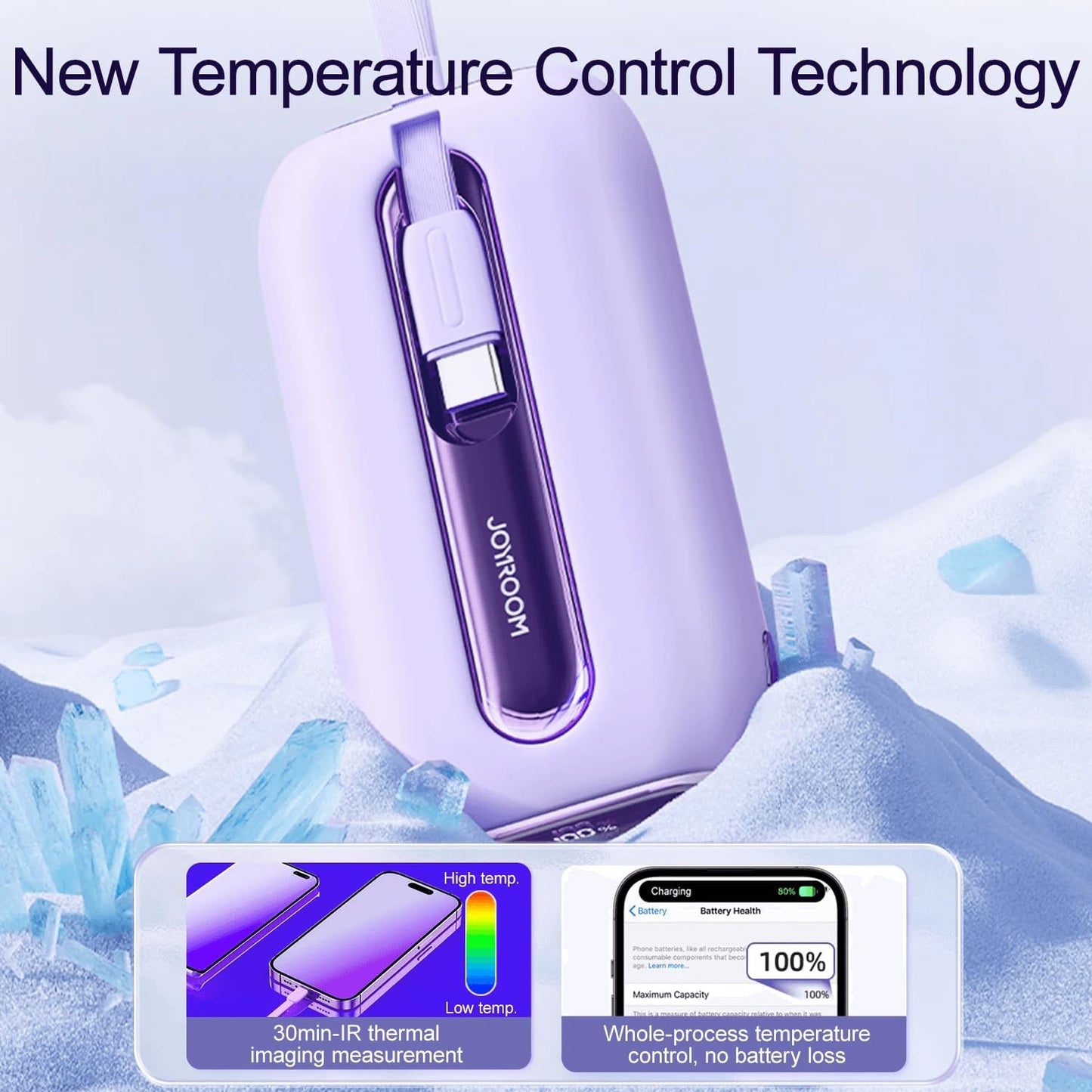 JOYROOM Mini Power Bank 22.5W 10000mAh with Dual Cables (Purple) / JR-L012